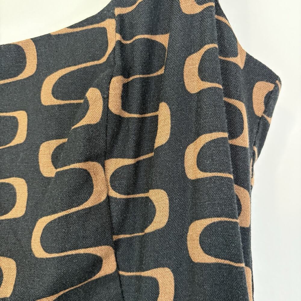 Christian Lacroix Linen Blend A-Line Square Neck Midi Dress 8 Black Tan Retro - Picture 9 of 12